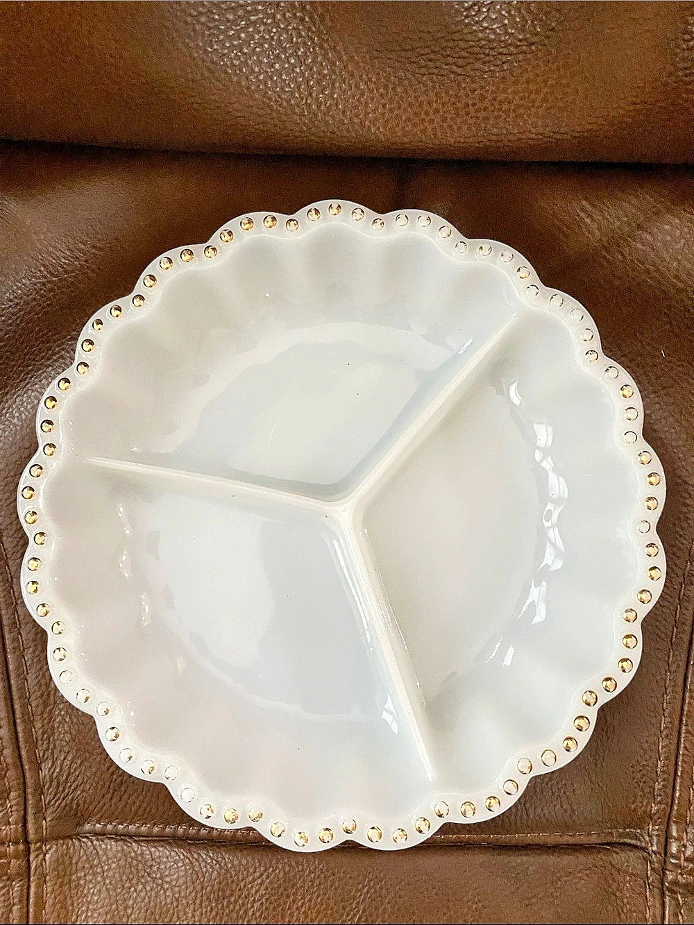 Anchor Hocking Fire-King Milk Glass 3-Section Divided Relish Dish Divided Relish